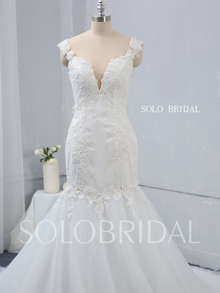 Skin Colour Bodice Mermaid Wedding Dress with Chapel Train