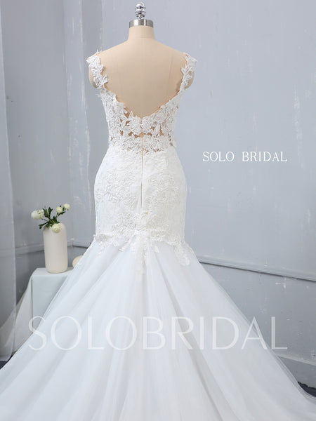 Skin Colour Bodice Mermaid Wedding Dress with Chapel Train