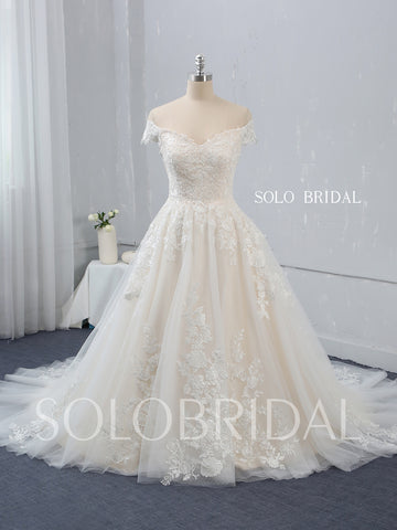 Champagne A line Wedding Dress with Court Train