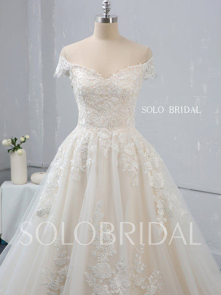 Champagne A line Wedding Dress with Court Train