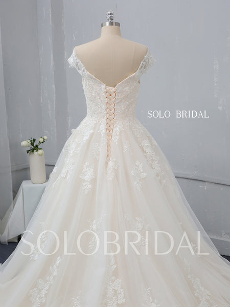 Champagne A line Wedding Dress with Court Train