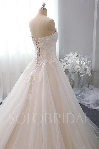 Strapless A Line Blush Wedding Dress with Court Train