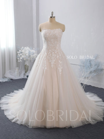 Strapless A Line Blush Wedding Dress with Court Train