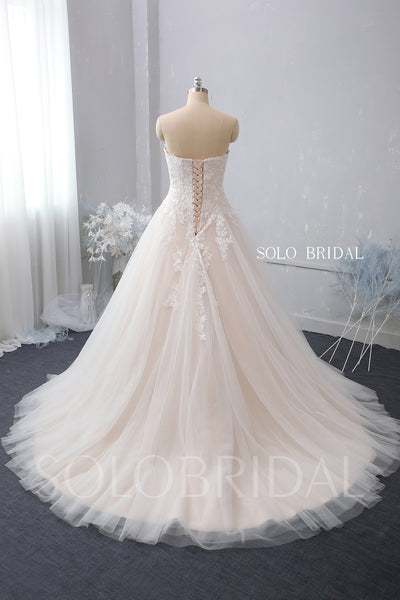 Strapless A Line Blush Wedding Dress with Court Train