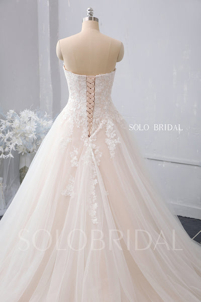 Strapless A Line Blush Wedding Dress with Court Train