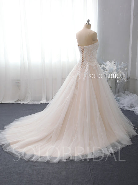 Strapless A Line Blush Wedding Dress with Court Train