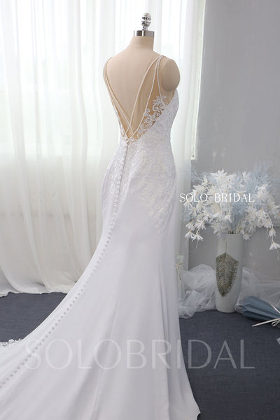 V Neck Fit and Flare Wedding Dress with Cathedral Train