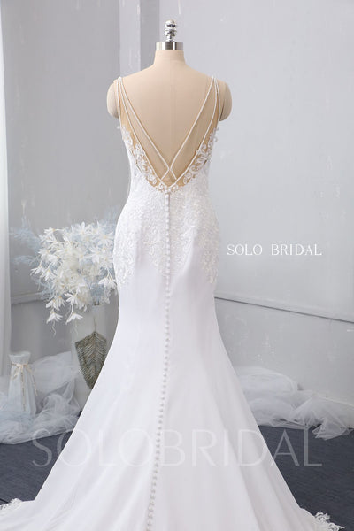 V Neck Fit and Flare Wedding Dress with Cathedral Train