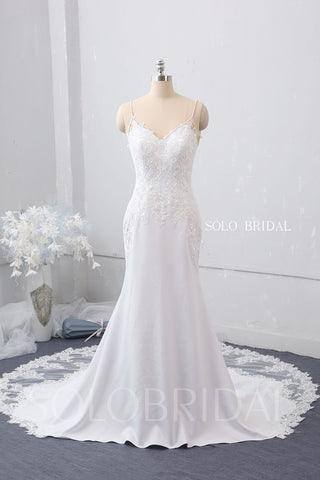 V Neck Fit and Flare Wedding Dress with Cathedral Train