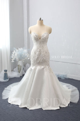 Mermaid Wedding Dress with Silver Embroidery and Cathedral Train