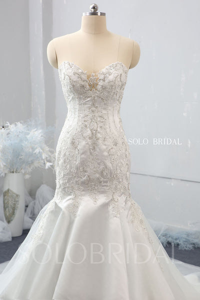 Mermaid Wedding Dress with Silver Embroidery and Cathedral Train