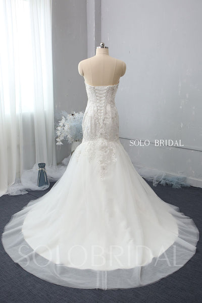 Mermaid Wedding Dress with Silver Embroidery and Cathedral Train