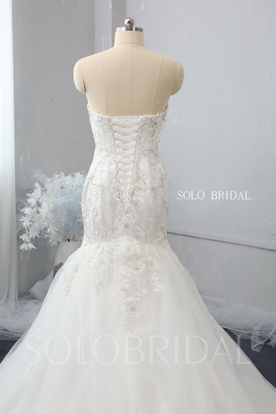 Mermaid Wedding Dress with Silver Embroidery and Cathedral Train