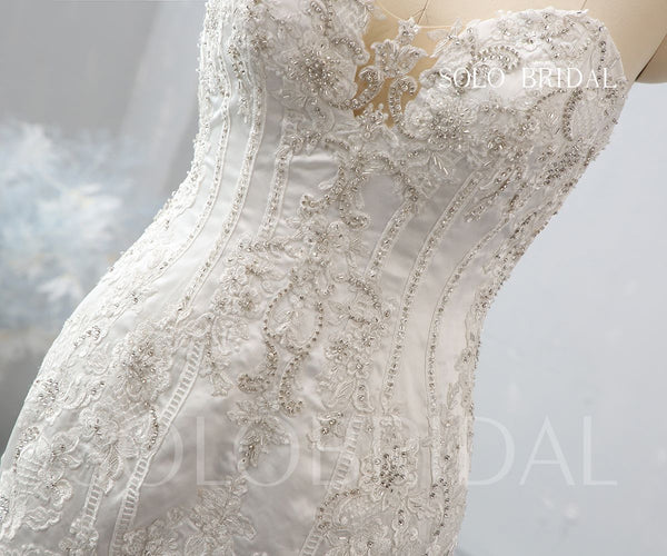 Mermaid Wedding Dress with Silver Embroidery and Cathedral Train