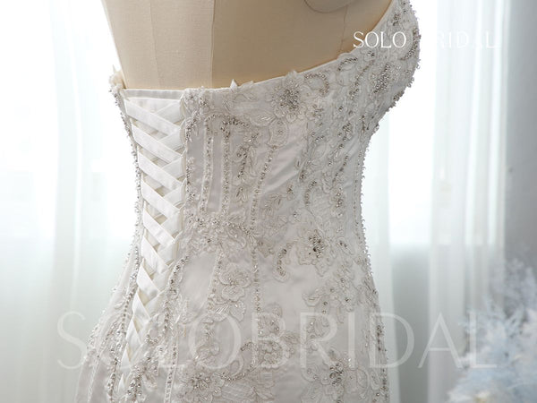 Mermaid Wedding Dress with Silver Embroidery and Cathedral Train