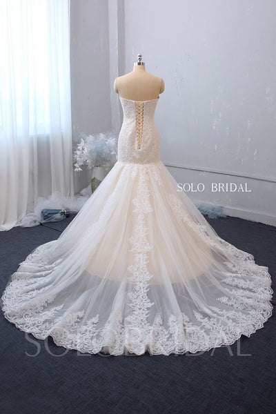Fit and Flare Boat Neckline Wedding Dress with Chapel Train