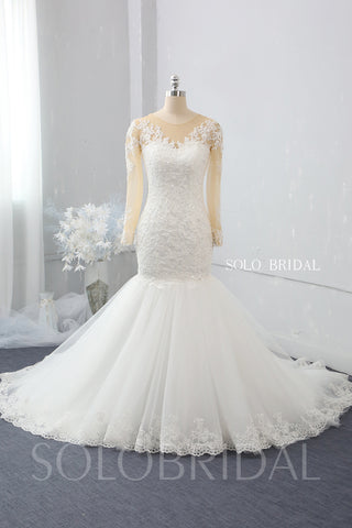 Ivory and Skin Colour Mermaid Wedding Dress with Chapel Train
