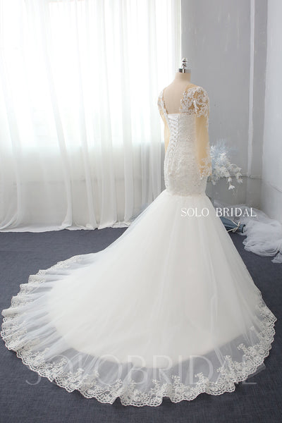 Ivory and Skin Colour Mermaid Wedding Dress with Chapel Train