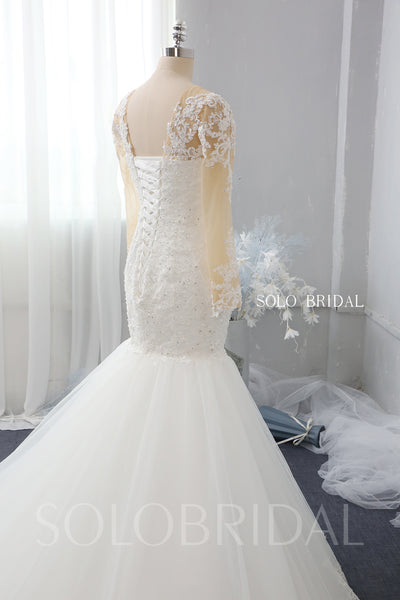 Ivory and Skin Colour Mermaid Wedding Dress with Chapel Train