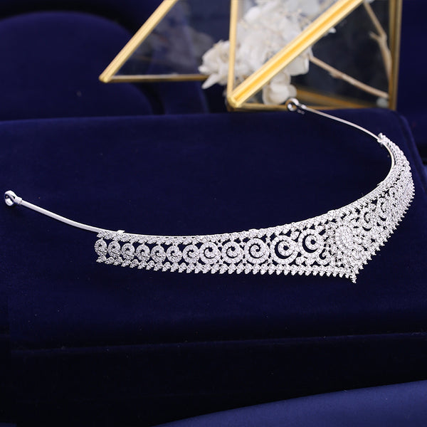 Luxury Cubic Zirconia Princess Bridal Tiara - Silver or Gold