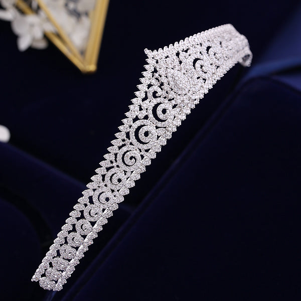 Luxury Cubic Zirconia Princess Bridal Tiara - Silver or Gold