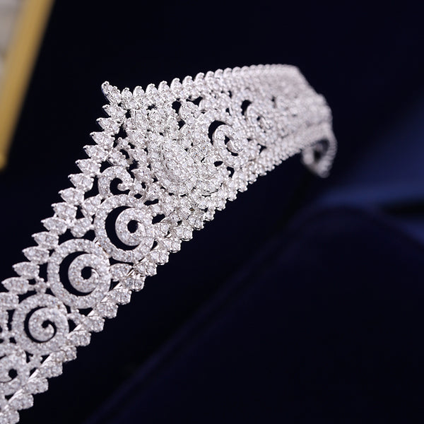 Luxury Cubic Zirconia Princess Bridal Tiara - Silver or Gold